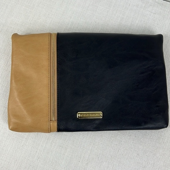 Vintage Steve Madden Clutch Handbag Tan Black Missing Crossbody Strap - Picture 10 of 10